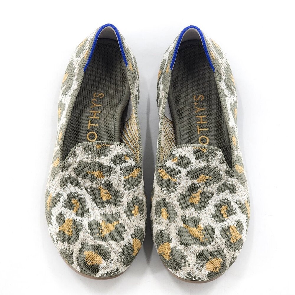 ROTHY'S Smoke Spot Retired Print Loafer‎ Slip On Flats Leopard Print Green